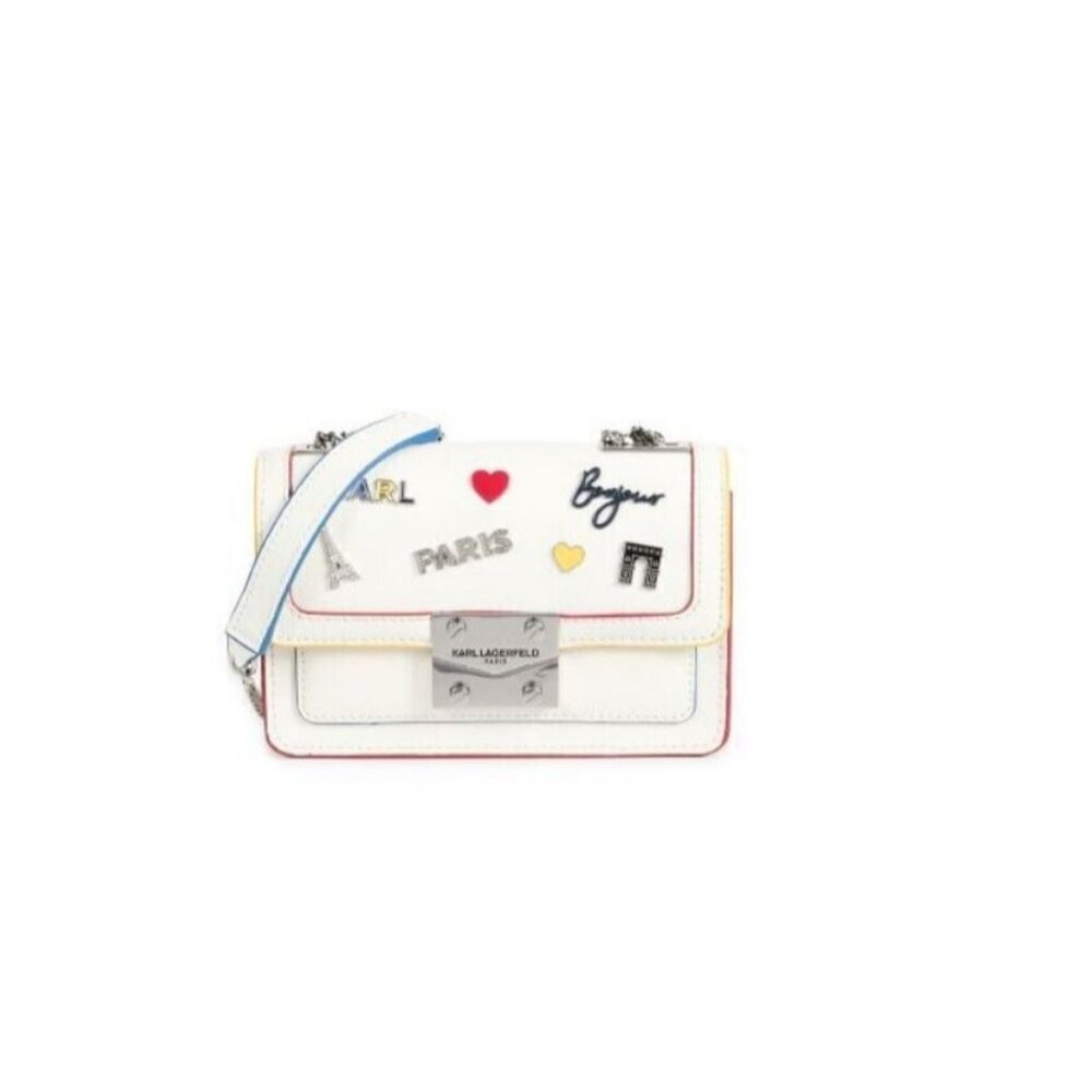 KARL LAGERFELD Paris Corinne applique convertible crossbody shoulder bag -WHITE